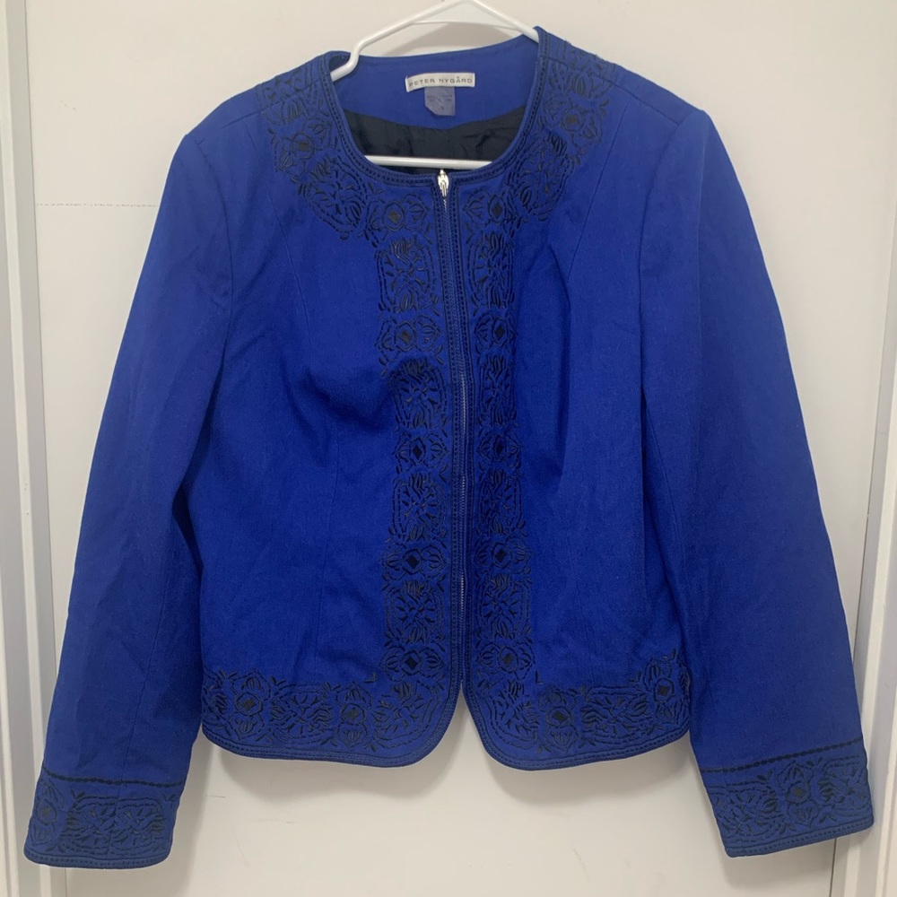 Cobalt Blue Peter Nygard Embroidered Full Zip Jacket